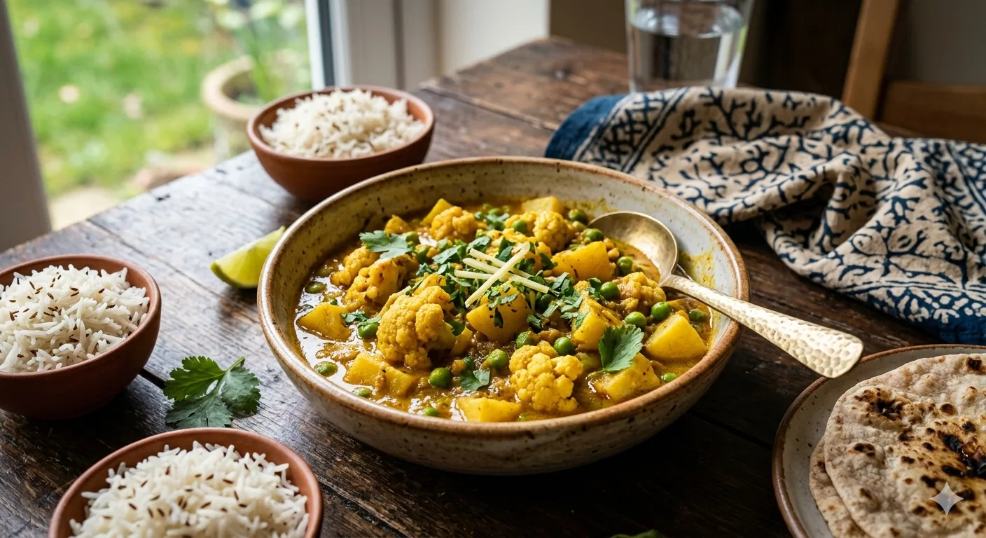 Cauliflower Potato and dry Green Peas Kurma
